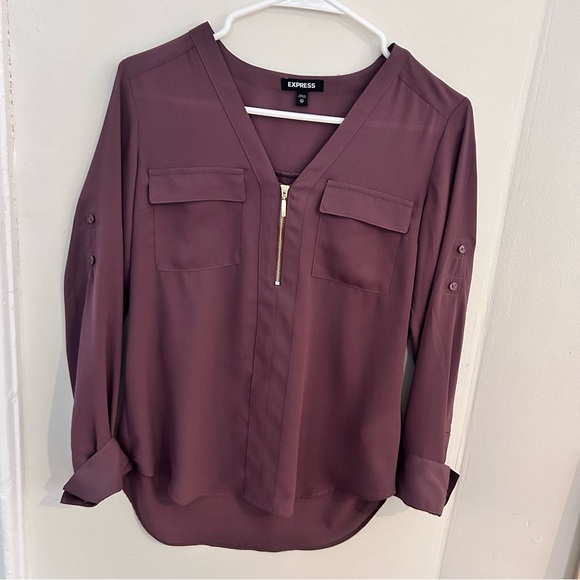 NWOT Express Mauve Button-Down Zip Front Blouse - Picture 2 of 6